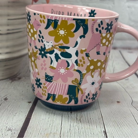 NWT prima design Pink retro Floral Cat Lover Mug PURR MAMA cat mom polka dot - Picture 2 of 7